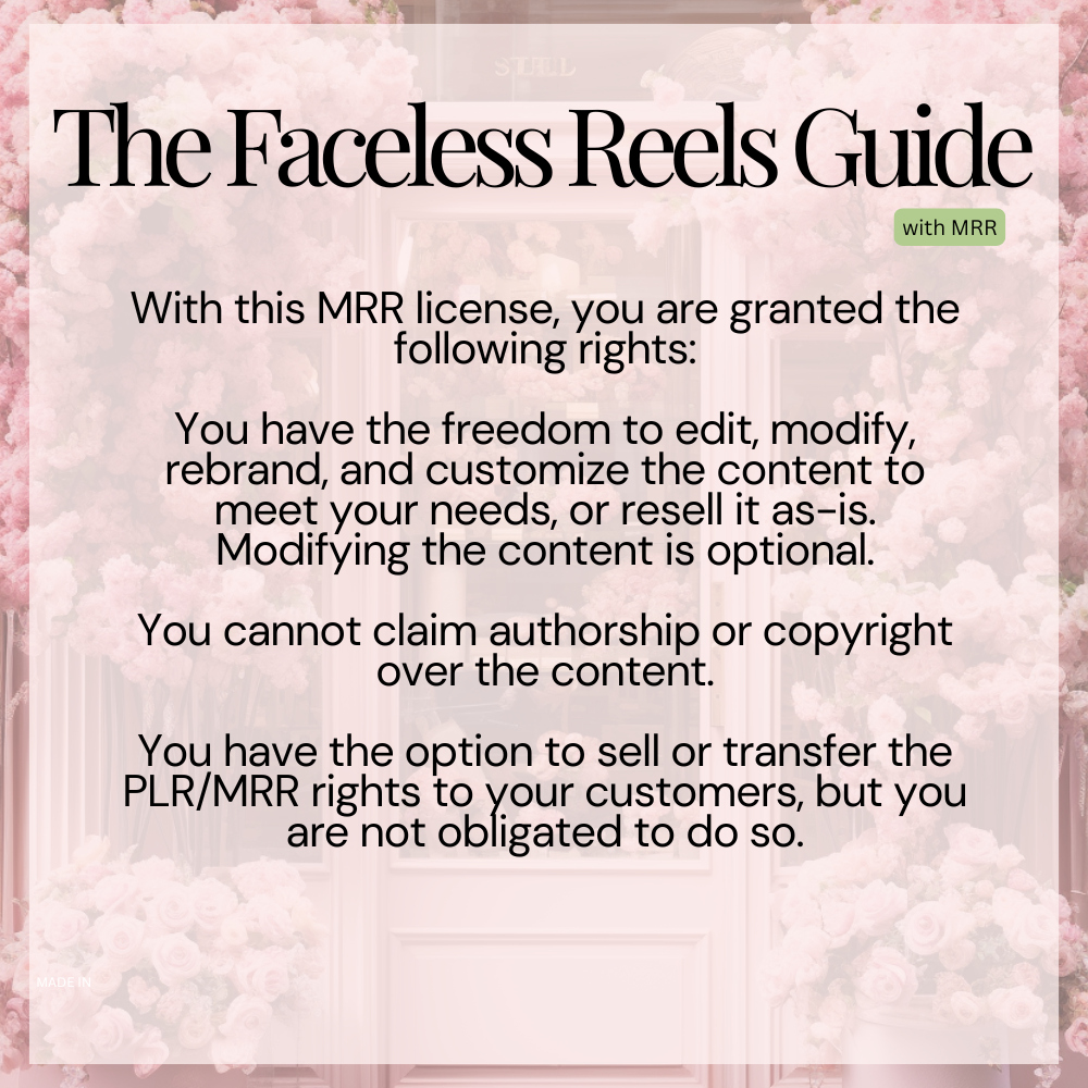 The Faceless Reels Guide MRR License